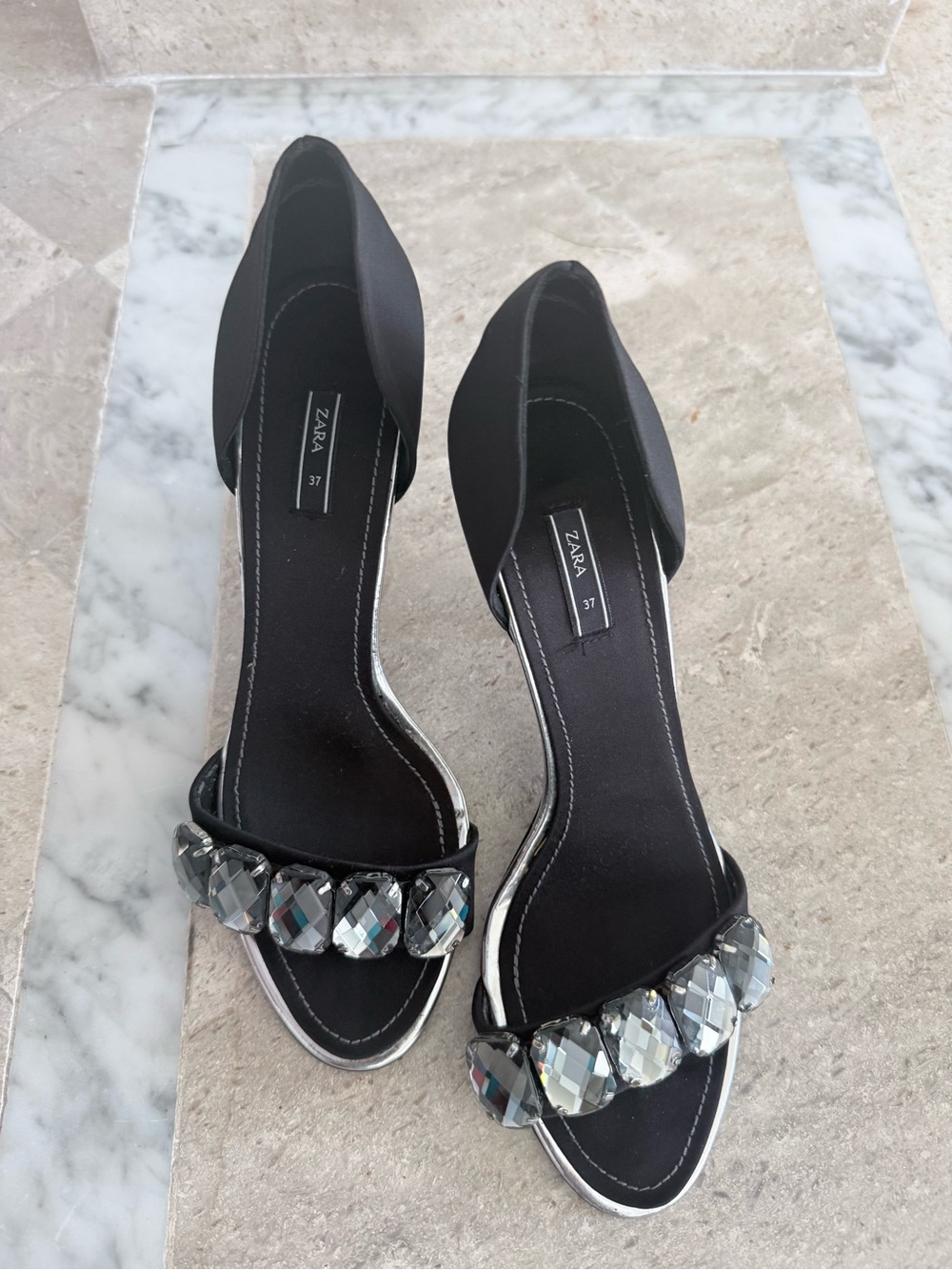 Zara Black Gem-Embellished D'Orsay Heels